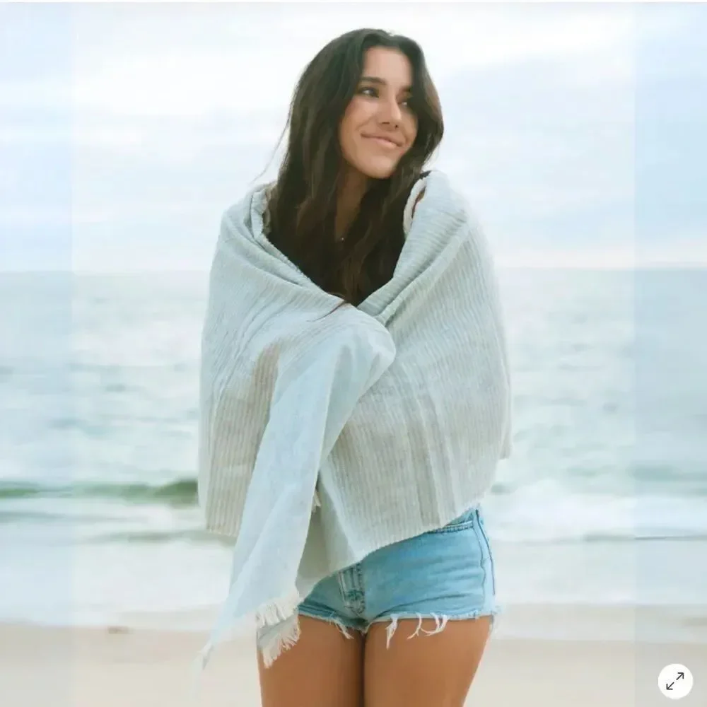 NEW *Beachly* Box LAUDE the Label Upcycled Denim Scarf Wide Stripe